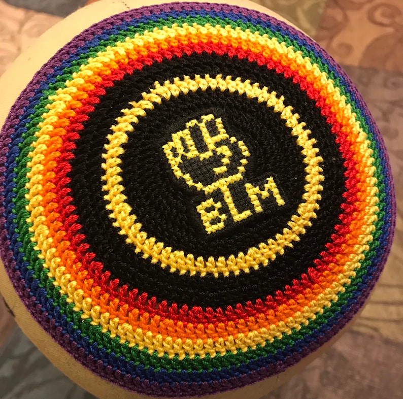Black Lives Matter kippah yarmulke hand crocheted and cross image 0