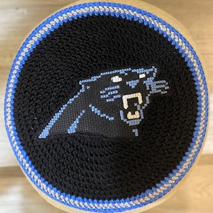 Carolina Panthers inspired kippah yarmulke hand crocheted cross stitched cotton any NFL football team. Always CUSTOM crocheted just for you.