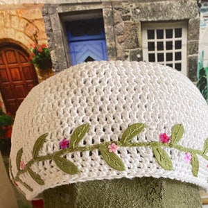 Kippah Tree of life etz Chaim flower of life tu bishvat yarmulke hand crocheted of all cotton thread custom made in YOUR colors for you. image 6