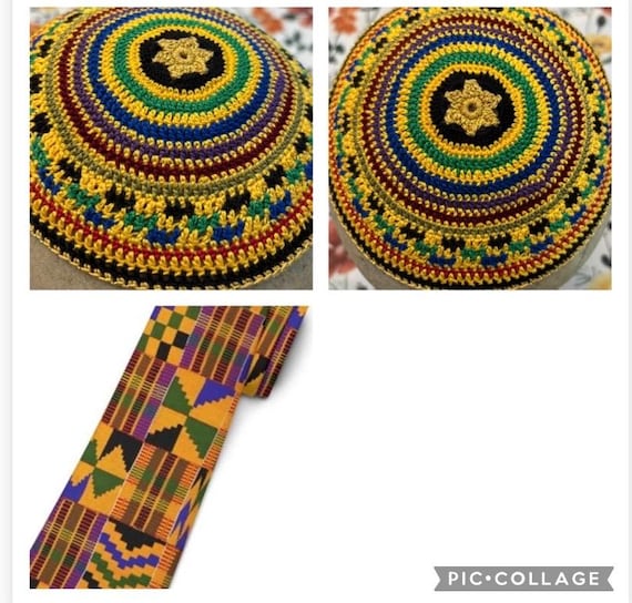 Lion of Judah Kippah Hand Crocheted Cross Stitch Rastafarian