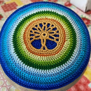 Kippah Tree of life etz Chaim flower of life tu bishvat yarmulke hand crocheted of all cotton thread custom made in YOUR colors for you. image 1