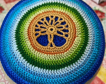 Kippah Tree of life etz Chaim flower of life tu bishvat yarmulke hand crocheted of all cotton thread custom made in YOUR colors for you.