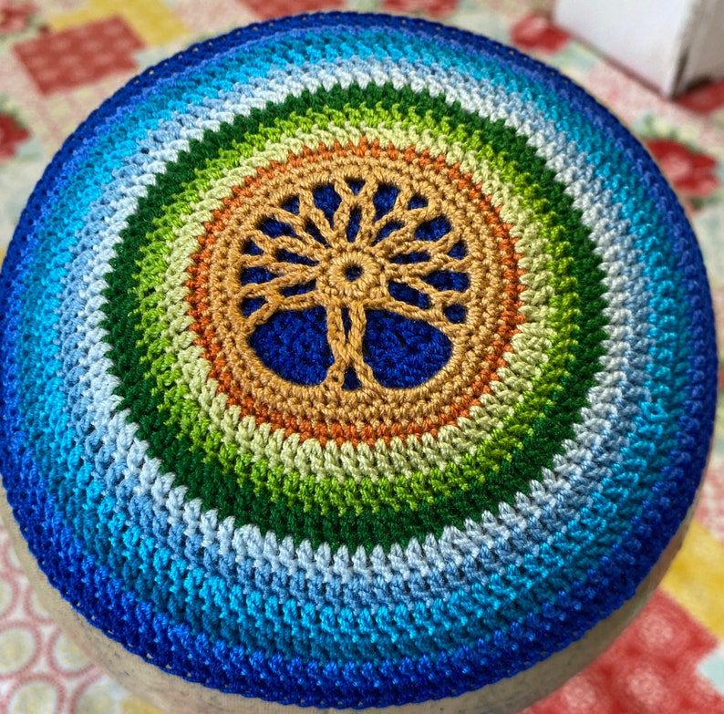 Kippah Tree of life etz Chaim flower of life tu bishvat yarmulke hand crocheted of all cotton thread custom made in YOUR colors for you. image 1