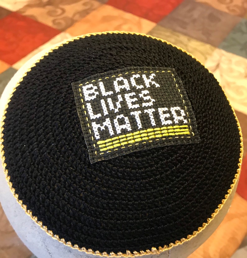 Black Lives Matter kippah yarmulke hand crocheted and cross image 2