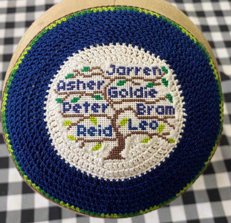 Kippah Tree of life etz Chaim flower of life tu bishvat yarmulke hand crocheted of all cotton thread custom made in YOUR colors for you. image 7