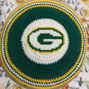 Green Bay Packers inspired kippah yarmulke or ANY nfl football team. hand crocheted cotton Always CUSTOM crocheted just for you.