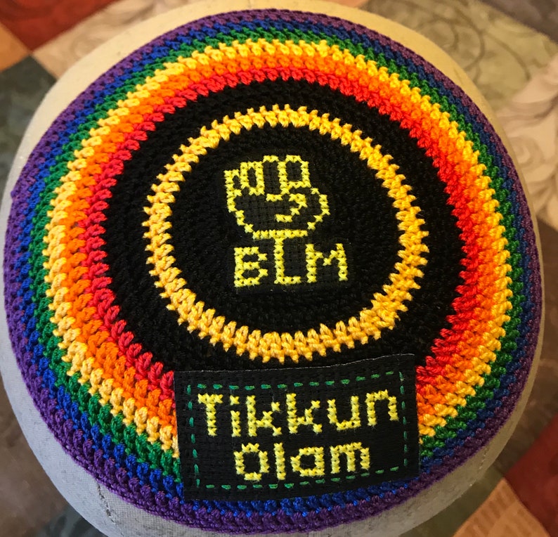 Black Lives Matter kippah yarmulke hand crocheted and cross image 1