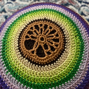 Kippah Tree of life etz Chaim flower of life tu bishvat yarmulke hand crocheted of all cotton thread custom made in YOUR colors for you. image 3