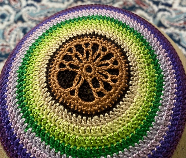 Kippah Tree of life etz Chaim flower of life tu bishvat yarmulke hand crocheted of all cotton thread custom made in YOUR colors for you. image 3