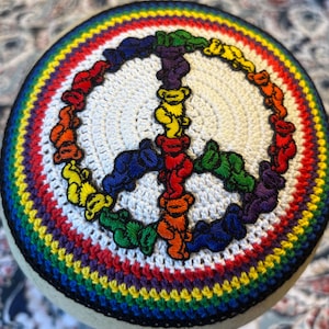 Peace sign hippie boho kippah yarmulke or YOUR own theme and colors jewish gift wedding bnai mitzvah. Always CUSTOM crocheted just for you.