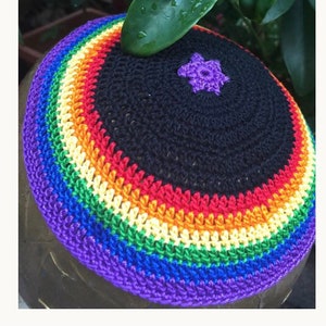 A LGBTQ kippah yarmulke rainbow Jewish gay pride progress OR  any pride colors. Always custom crocheted just for you.