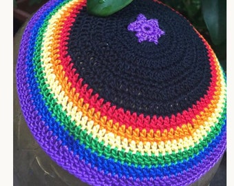 A LGBTQ kippah yarmulke rainbow Jewish gay pride progress OR  any pride colors. Always custom crocheted just for you.