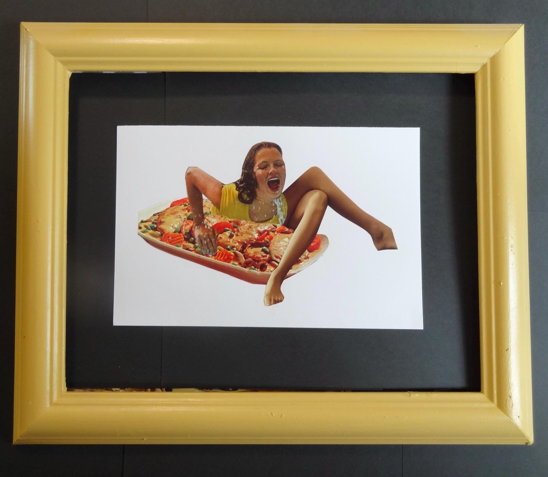 Original Surrealist Collage Art by The Lovely Ugly "Hungry" - NOT A PRINT - Thumbnail 2