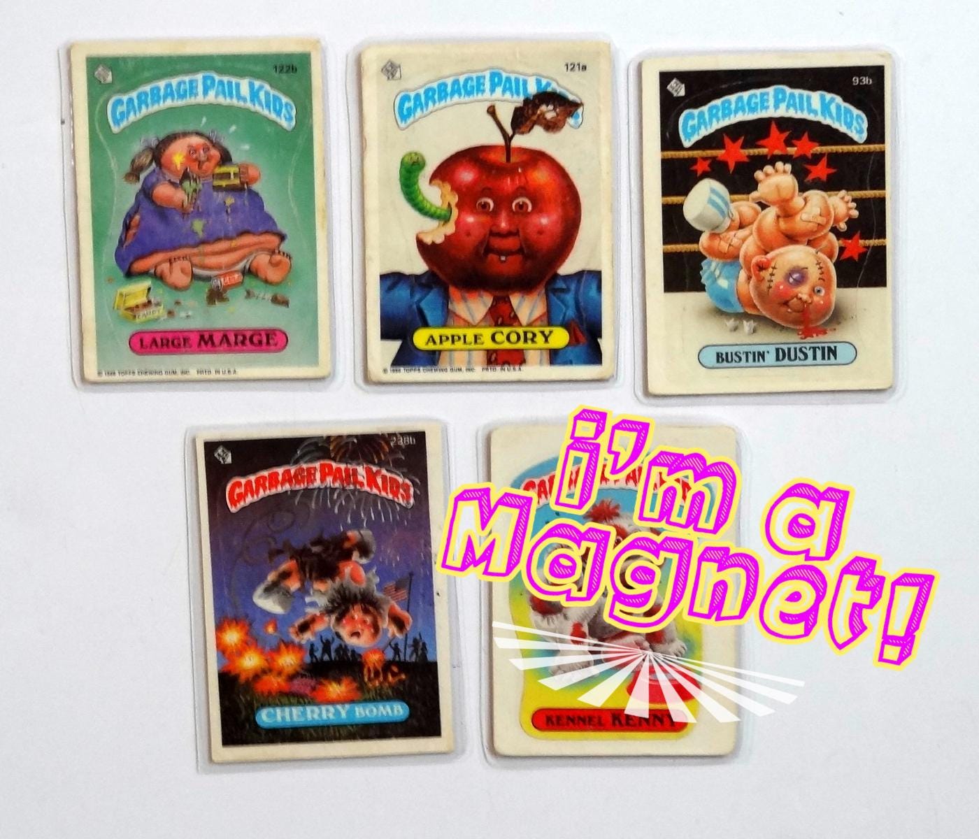Garbage Pail Kids Magnets (set of 5) Cherry Bomb, Apple Cory, Large Marge, Bustin Dustin