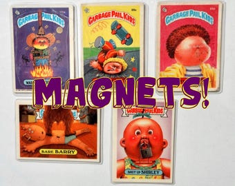 Garbage Pail Kids Magnets (set of 5) Warmin&#39; Norman, Hurt Curt, Cheeky Charles, Bare Barry, Shut Up Shirley