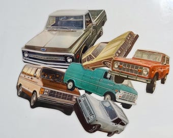 Vintage Car Magnets, Ford Van, Bronco, Chevy Truck, Station Wagon