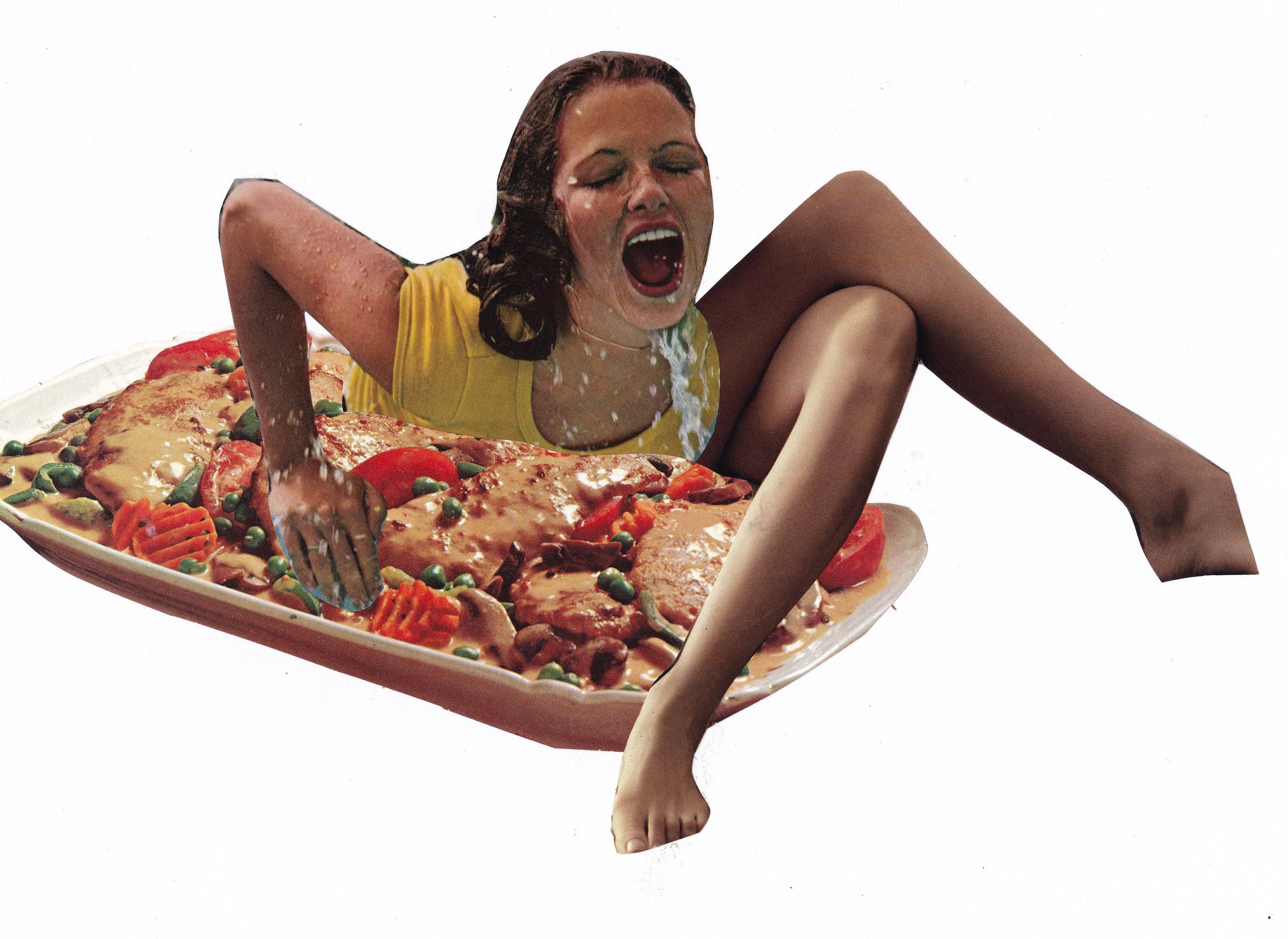 Original Surrealist Collage Art by The Lovely Ugly "Hungry" - NOT A PRINT - Image 1