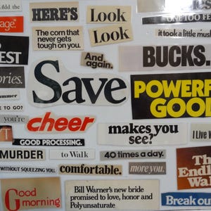 Word Magnets made from Vintage Magazines, Set of 20 Various Words and Phrases