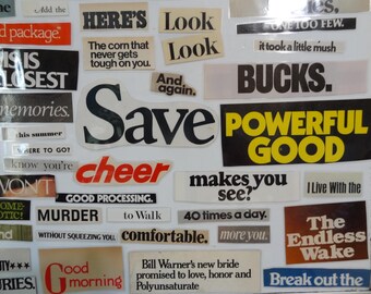 Word Magnets made from Vintage Magazines, Set of 20 Various Words and Phrases
