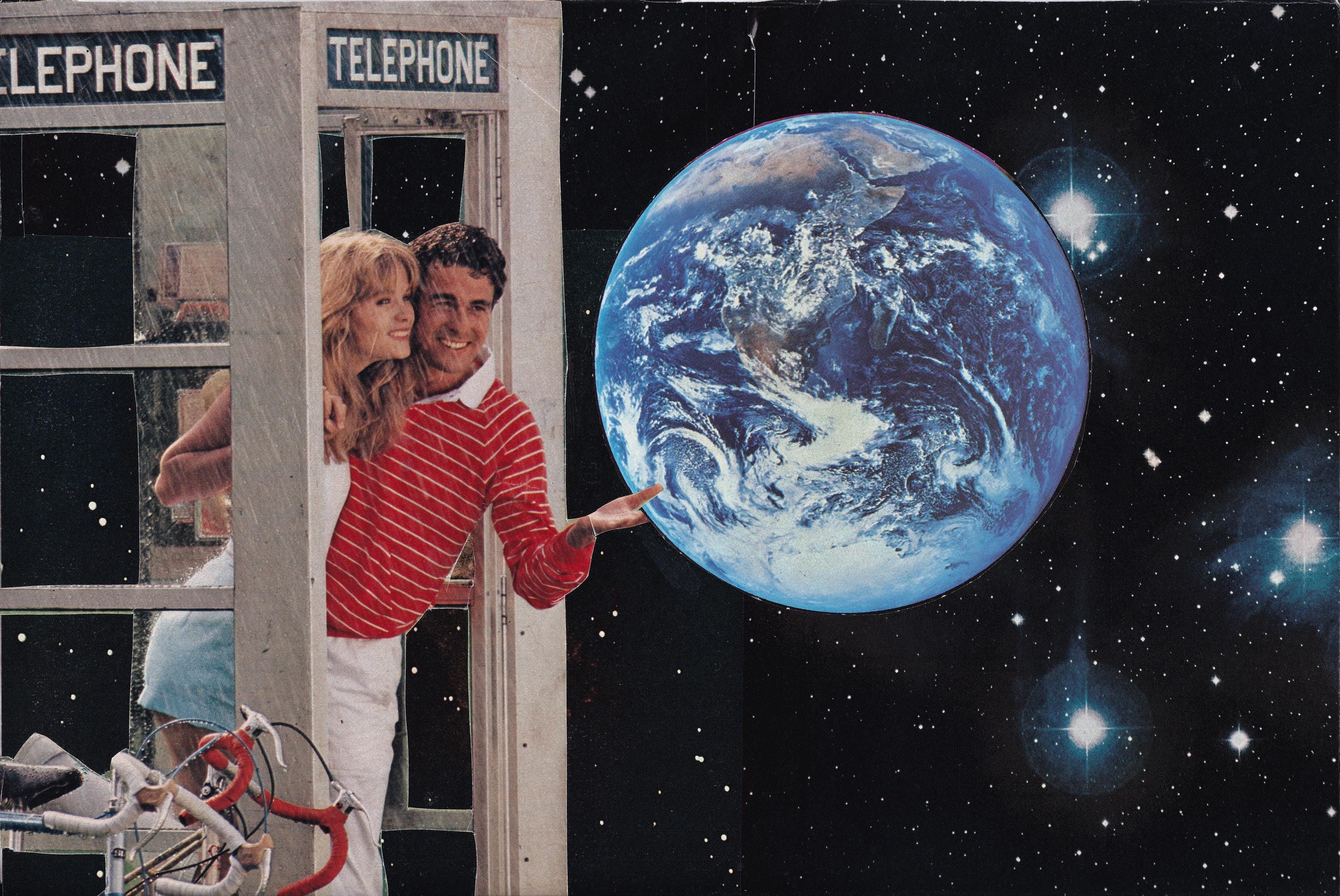 Original Surrealist Collage Art by The Lovely Ugly "The World is Yours" - NOT A PRINT - Image 1