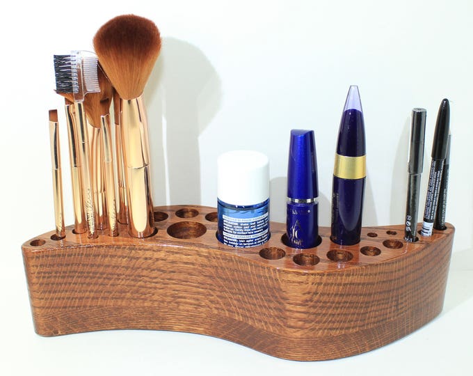 Makeup Brush Holder Oak Wood Makeup Organizer Counter Clockwise Curved Shape Makeup Display Etsy