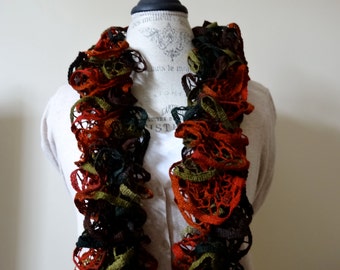 Handmade Ruffle Scarf in Autumn colors