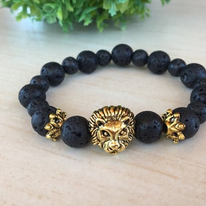 Gift for Dad, Dragon Vein Lava Gem, Lionhead Bracelet, Lion King Bracelet, Leo Lion Bracelet, Lava Lion Gift Leo, Rooting Gemstones Gift Zen image 3