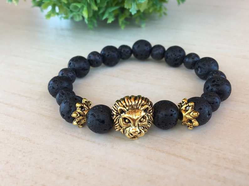 Gift for Dad, Dragon Vein Lava Gem, Lionhead Bracelet, Lion King Bracelet, Leo Lion Bracelet, Lava Lion Gift Leo, Rooting Gemstones Gift Zen image 3