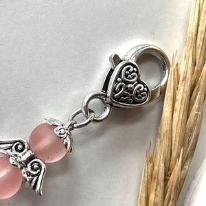 Small Birthday Gift, Quartz Rose 8mm, Pink Small Angel, Rose Gift for Her, Heart Rose, Angel Keychain, Charm Rose, Angel with Tree of life image 7