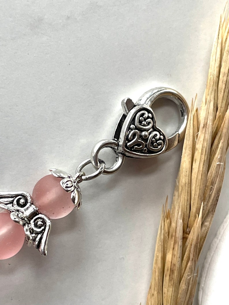 Small Birthday Gift, Quartz Rose 8mm, Pink Small Angel, Rose Gift for Her, Heart Rose, Angel Keychain, Charm Rose, Angel with Tree of life image 7