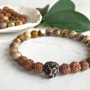 Lion Men Bracelet, Lion King Movies, Natural Jasper, Rudraksha Beads, Father's Day Gift, Brown Gemstone, Gift for Dad, Men Bracelet, Energy image 6