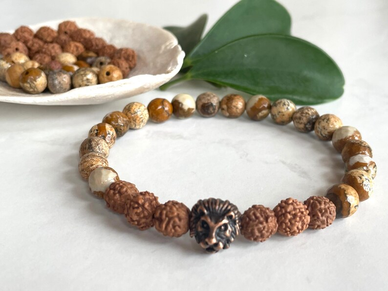 Lion Men Bracelet, Lion King Movies, Natural Jasper, Rudraksha Beads, Father's Day Gift, Brown Gemstone, Gift for Dad, Men Bracelet, Energy image 6