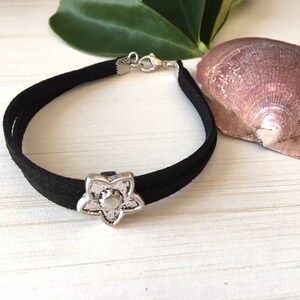 Black Faux Suede, Sky Star, Friendship Gift, Low Price Bracelet, Mens Bracelet, Double Suede Cord, Silver Star, Young Girl Gift, Starfish image 7