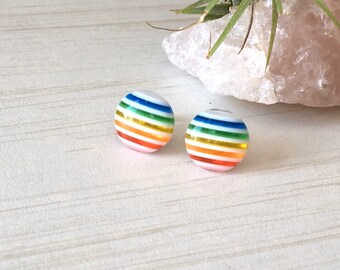 Rainbow Stud, Ça Va Bien Aller, Rainbow Earrings, Colorful Cabochon, Gift for Nurse, Red Circle, Brave Courage Stud 12mm Cabochon Small Gift