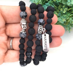 Mother's Yoga Necklace, Black Volcanic Gift, Mantras Mala 108, Jewelry Prayer Zen, Snowflake Obsidian, Healing Mala 108, Lava Gems, Wrists 4 image 3