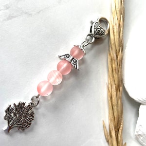 Small Birthday Gift, Quartz Rose 8mm, Pink Small Angel, Rose Gift for Her, Heart Rose, Angel Keychain, Charm Rose, Angel with Tree of life image 9