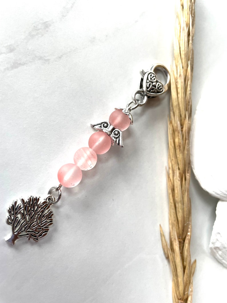 Small Birthday Gift, Quartz Rose 8mm, Pink Small Angel, Rose Gift for Her, Heart Rose, Angel Keychain, Charm Rose, Angel with Tree of life image 9