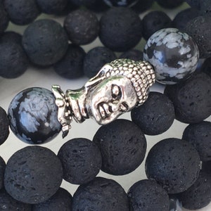 Mother's Yoga Necklace, Black Volcanic Gift, Mantras Mala 108, Jewelry Prayer Zen, Snowflake Obsidian, Healing Mala 108, Lava Gems, Wrists 4 image 6