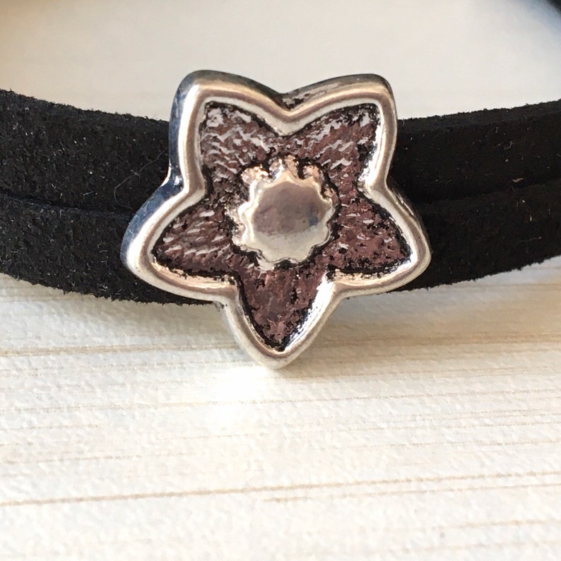 Black Faux Suede, Sky Star, Friendship Gift, Low Price Bracelet, Mens Bracelet, Double Suede Cord, Silver Star, Young Girl Gift, Starfish image 9