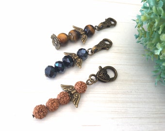 Guardian Angel, Rudraksha Bead, Tiger Eye Angel, Crystal Angel Gift, Black Gemstones, Gift for Me, Brave Gift for Sister, Brown Angel Wish