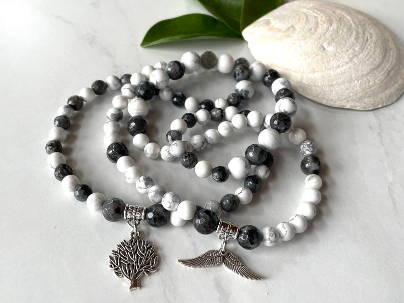 Mala 108 Howlite Zen, Mothers Mala Gift , Labradorite Necklace, Mala Meditation 108, Yoga Gift Mala, Tree of life Mala, Protection Japa Mala image 1