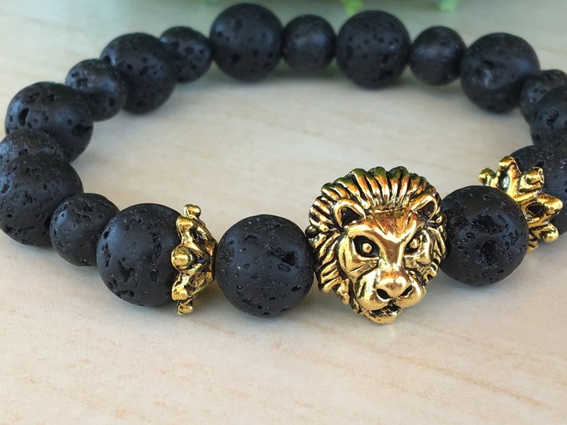 Gift for Dad, Dragon Vein Lava Gem, Lionhead Bracelet, Lion King Bracelet, Leo Lion Bracelet, Lava Lion Gift Leo, Rooting Gemstones Gift Zen image 6