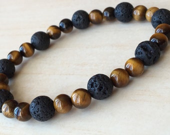 Stone of Rooting Bracelet, Concentration Gems, Tiger Eye Jewelry, Lava Stone Yoga Gift,Mens Friendship Gift, Tiger Eye Minimalist,Black Gift