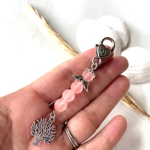 Small Birthday Gift, Quartz Rose 8mm, Pink Small Angel, Rose Gift for Her, Heart Rose, Angel Keychain, Charm Rose, Angel with Tree of life image 3
