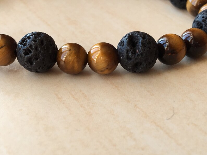 Stone of Rooting Bracelet, Concentration Gems, Tiger Eye Jewelry, Lava Stone Yoga Gift,Mens Friendship Gift, Tiger Eye Minimalist,Black Gift image 5