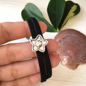 Black Faux Suede, Sky Star, Friendship Gift, Low Price Bracelet, Mens Bracelet, Double Suede Cord, Silver Star, Young Girl Gift, Starfish image 1