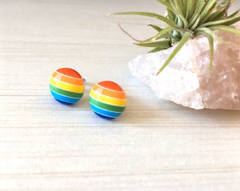 Rainbow Stud, Ça Va Bien Aller, Rainbow Earrings, Colorful Cabochon, Gift for Nurse, Red Circle, Brave Courage Stud 12mm Cabochon Small Gift