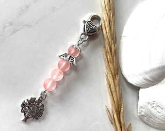 Small Birthday Gift, Quartz Rose 8mm, Pink Small Angel, Rose Gift for Her, Heart Rose, Angel Keychain, Charm Rose, Angel with Tree of life