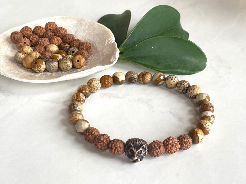 Lion Men Bracelet, Lion King Movies, Natural Jasper, Rudraksha Beads, Father's Day Gift, Brown Gemstone, Gift for Dad, Men Bracelet, Energy image 7