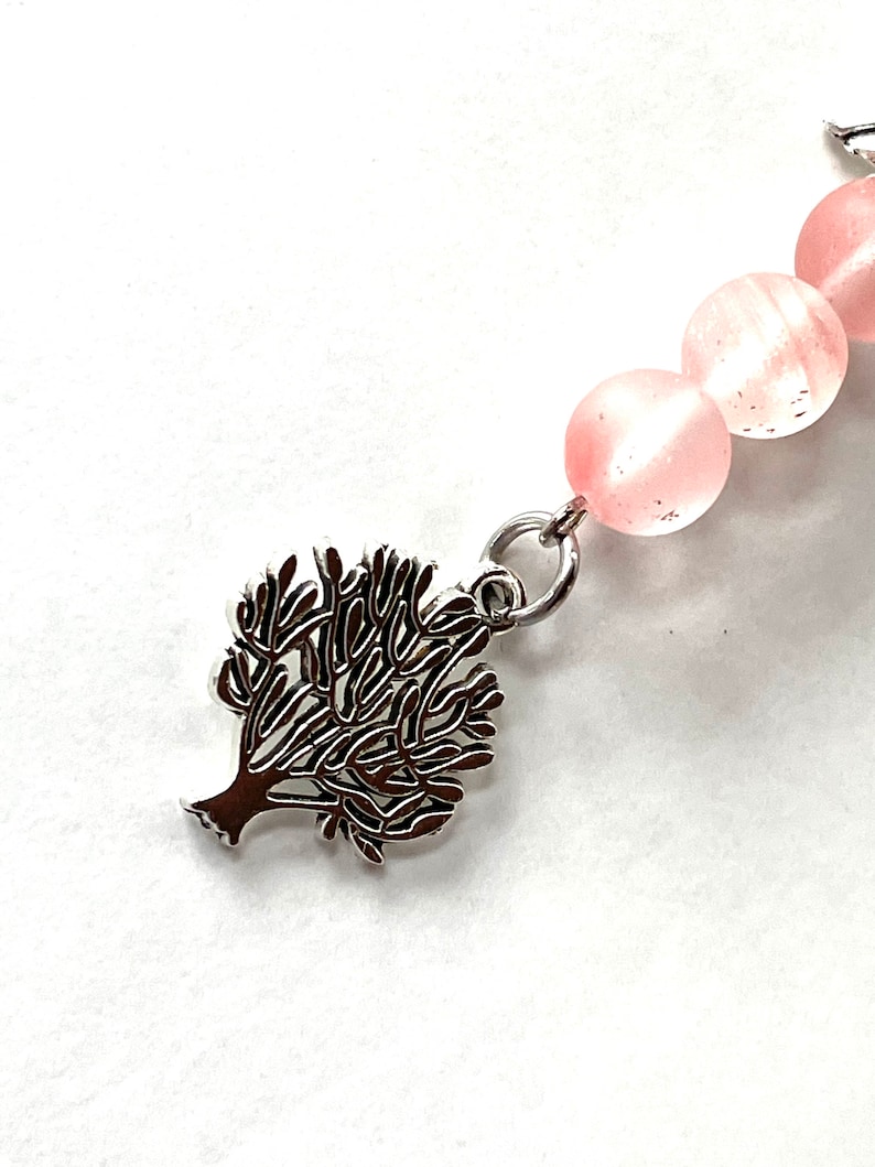 Small Birthday Gift, Quartz Rose 8mm, Pink Small Angel, Rose Gift for Her, Heart Rose, Angel Keychain, Charm Rose, Angel with Tree of life image 5